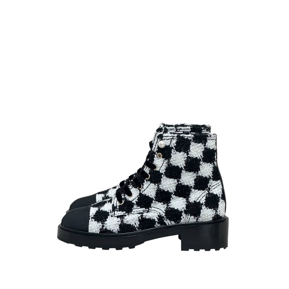 NWOB Chanel Grosgrain Tweed Combat Boots - Sz 41